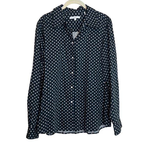 Foxcroft Wrinkle Free Womens Blouse Size 14 Shaped Black Abstract Long Sleeve - Picture 1 of 6
